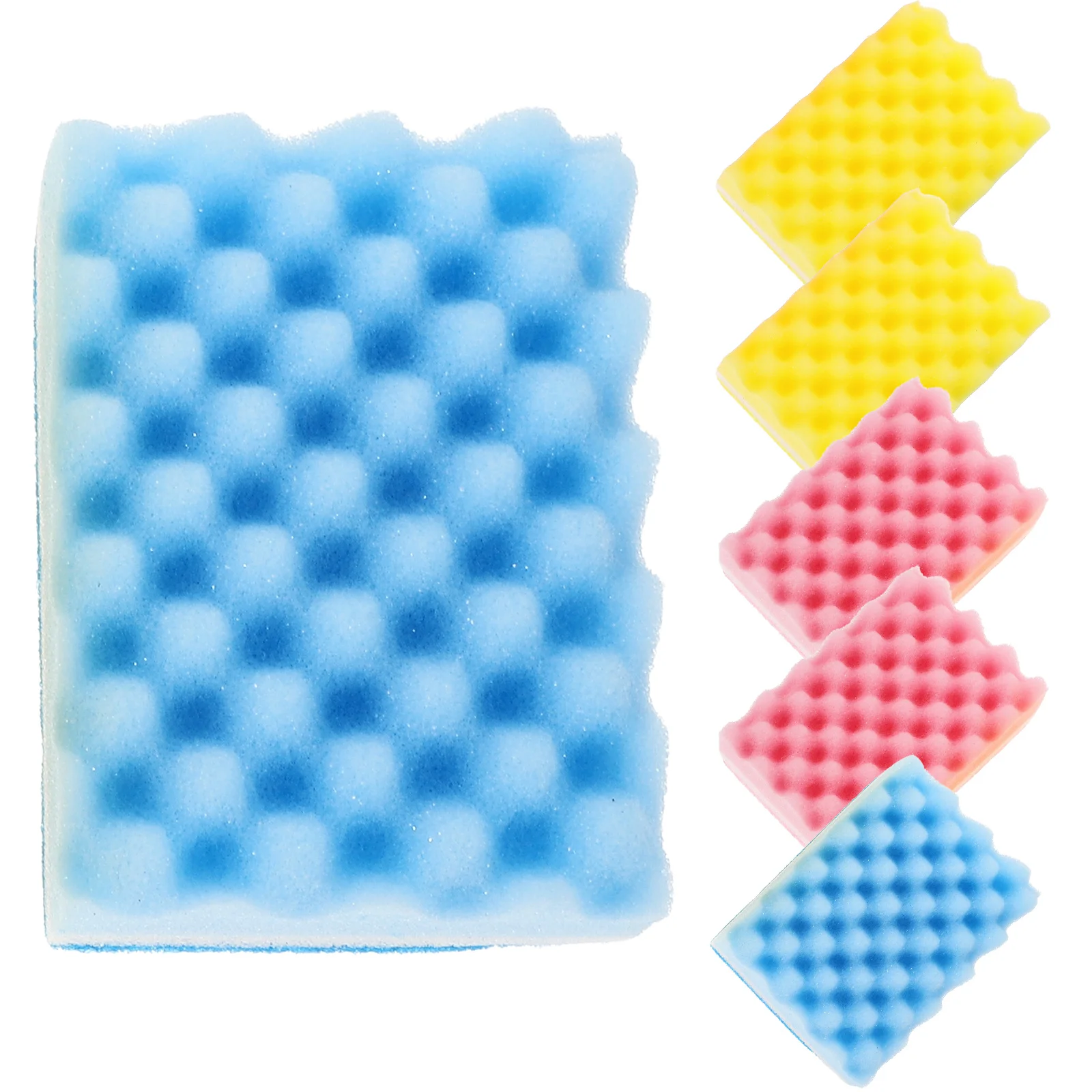 

6pcs Cleaning Sponge Heavy Duty Rippled Surface Scrubs Dirt Long Lasting For Kitchen Bathroom Car Dish Use Scrubbing