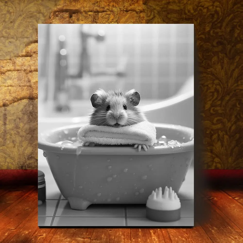 (No frame)2D Flat, 2D Flat, 2D Flat Charming Hamster Bathtub Vintage Canvas Wall Art - 11.81X 15.75inch Framed Decorative Pai