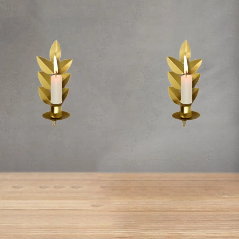 

Rust-proof Wheat Leaf Candle Stand Elegant Decorative Golden Candle Holder Luxury Iron Hanging Candlestick Bedroom