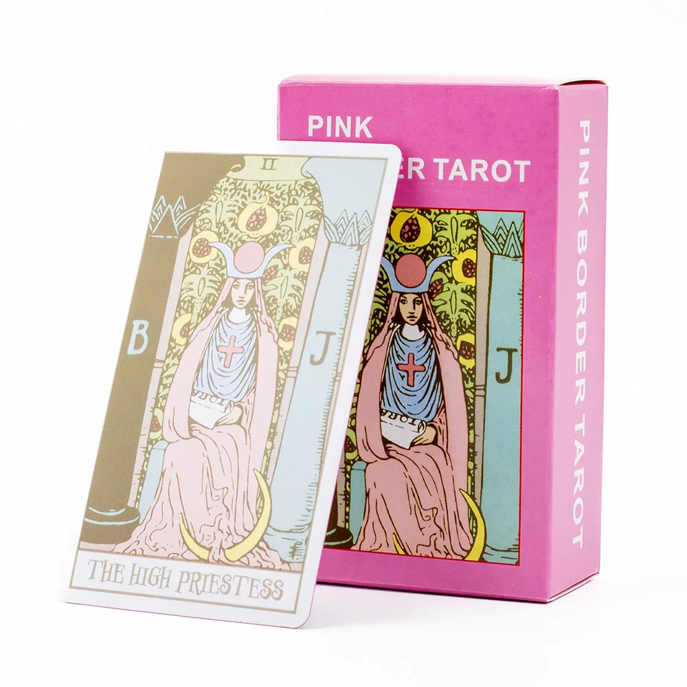 Pink Border Tarot Card Deck with Guidebook 78 Cards for Beginners and Party Games Mysterious Divination Board Game 10.3*6cm