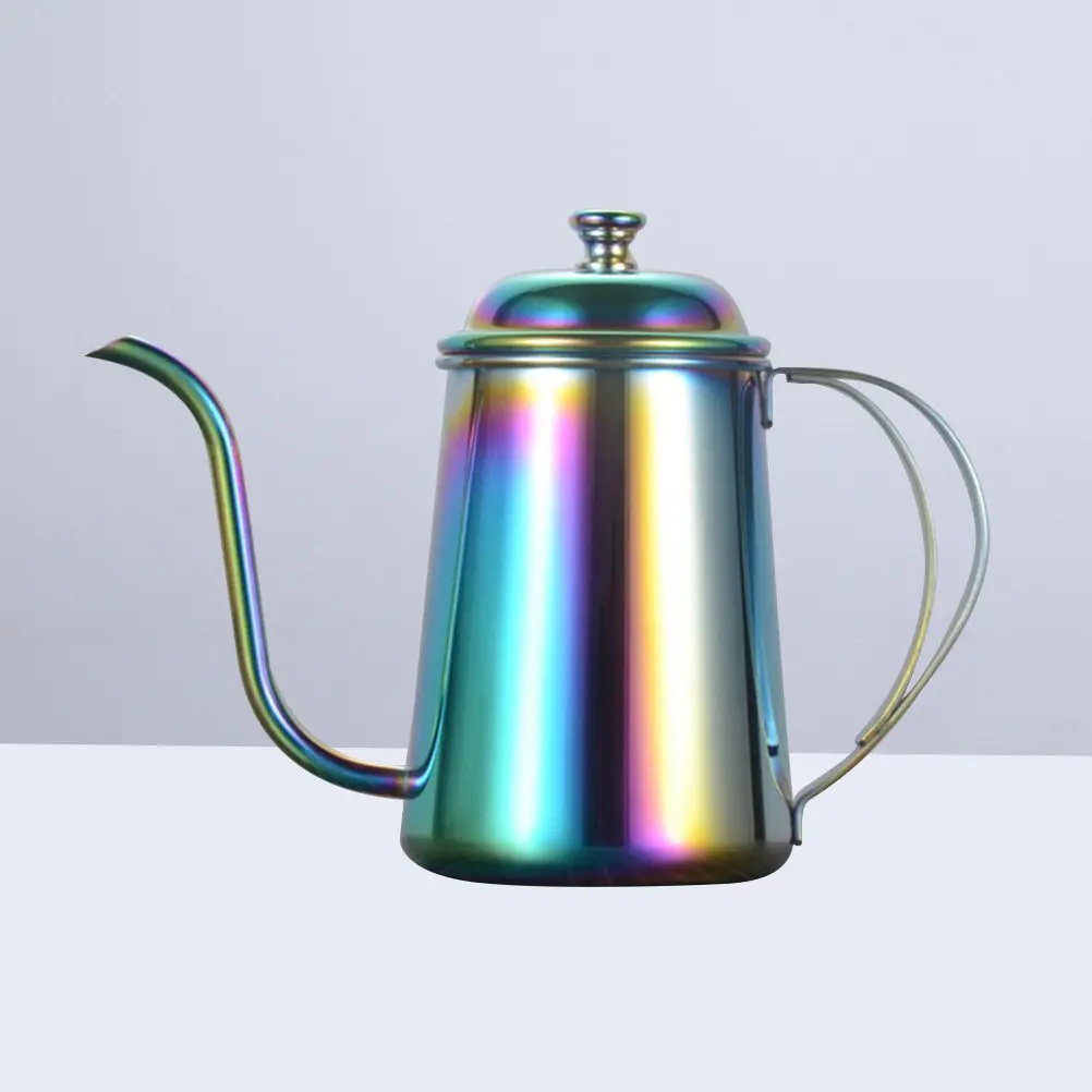 

1Pcs Stainless Steel Coffee Pot 650ml Long Mouth Drip Kettle Anti Slip Tea Maker Vent Lid Elegant Design Long Mouth Teapot