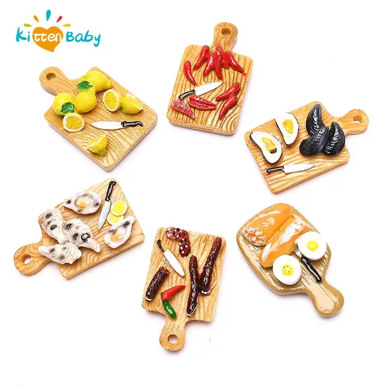 Dollhouse Miniatures 1/12 Breaded Lemon Sausage Fried Egg Chili Cutting Board For Doll House Play Kitchen  Accessories Toy