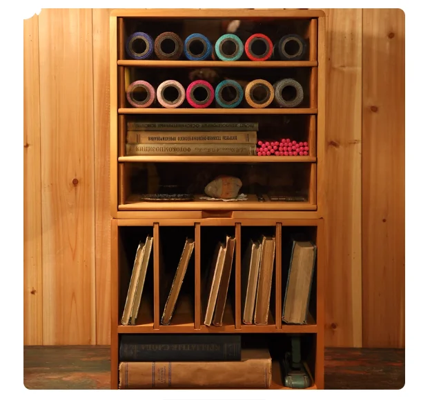 Wooden office desktop A4 file spool tea cup storage box multi-layer classification drawer style