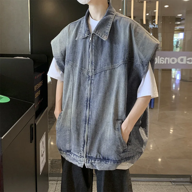 

Винтажный жилет, мужской летний жилет на молнии, повседневный жилет без рукавов в японском стиле