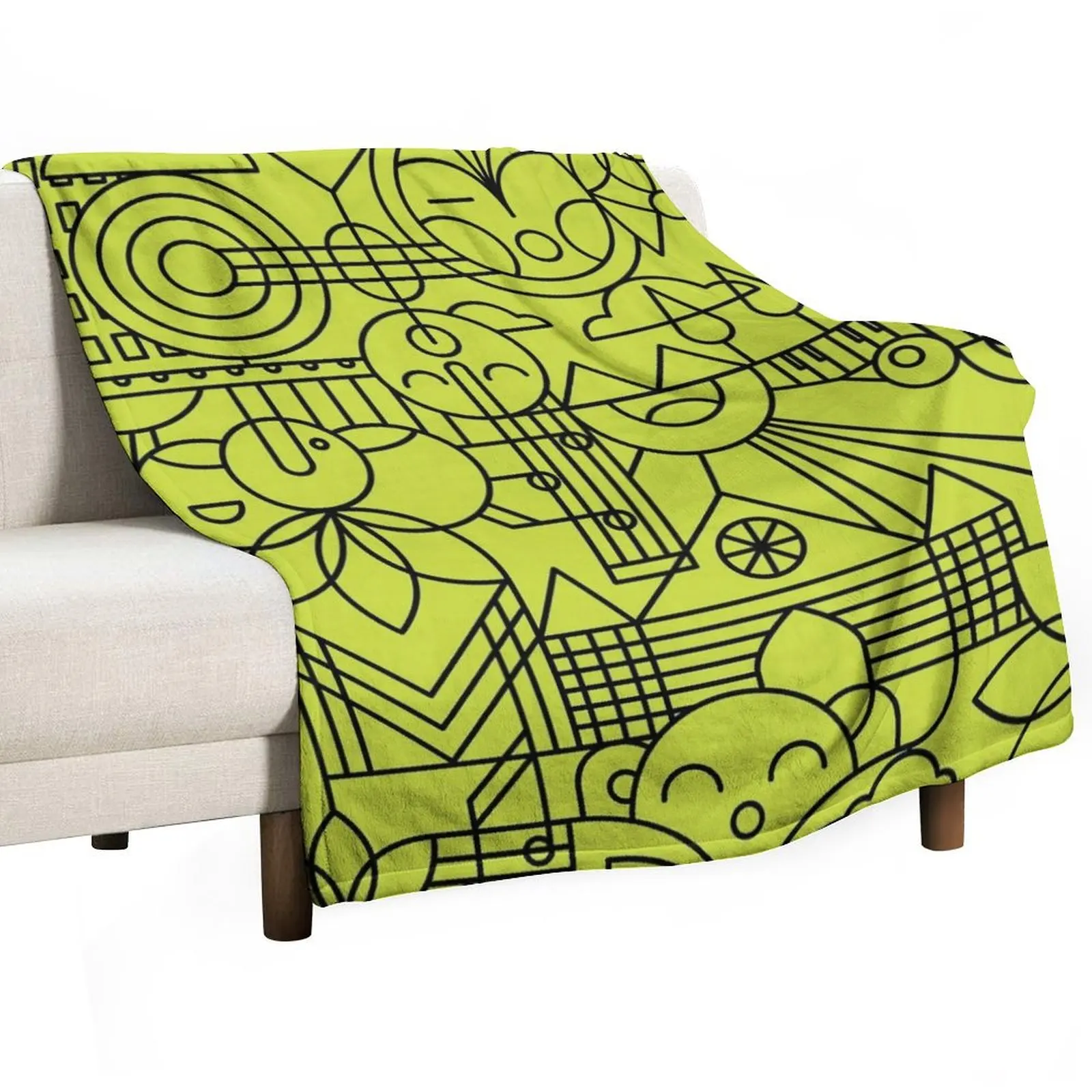 Green with Black Tracery Throw Blanket Flannels Softest bed plaid Sofa Quilt Blankets