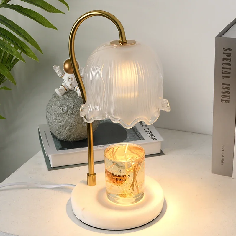 

Lily of the Valley Aromatherapy Lamp Without Fire Dimming Small Night Lamp Bedroom Bedside Marble Decoration Melting Wax Lamp