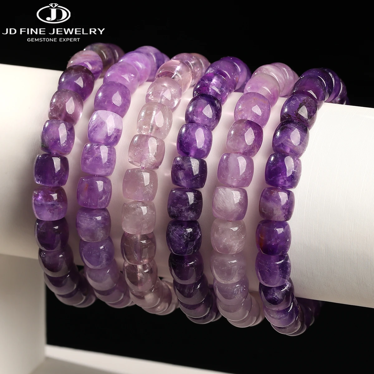 JD Natural Stone Amethyst Barrel Shape Bead Bracelet Women Personality Charm Reiki Healing Spiritual Protection Crystal Jewerly