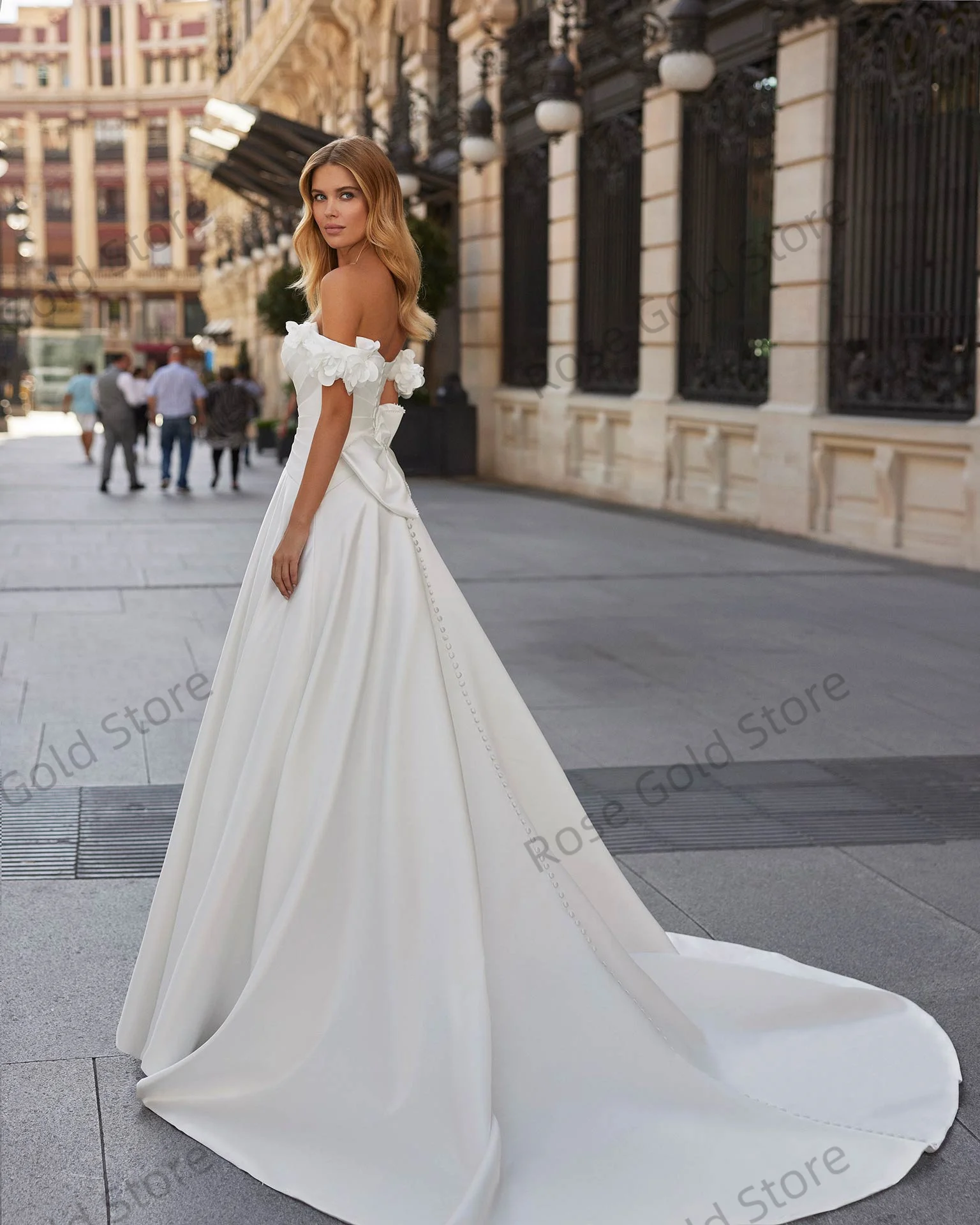 Rose Modest Wedding Dress for Women A Line Off Shoulder Vestido de Novia Elegant White Flowers Appliqued Bridal Gowns Customized