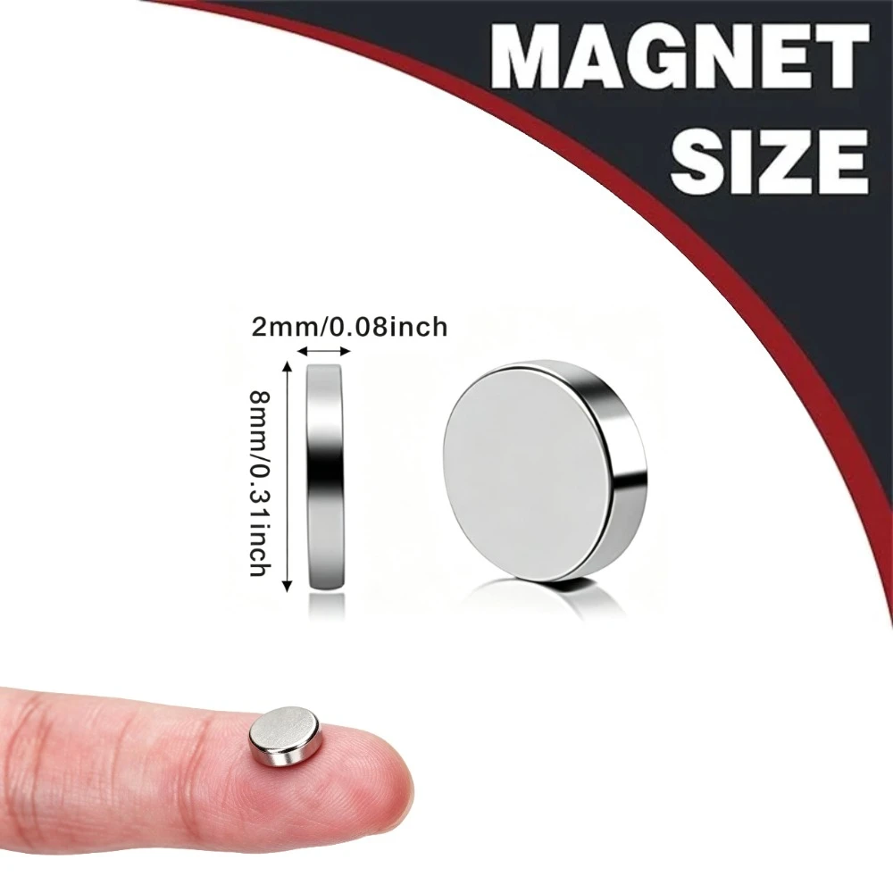 8x2mm Round Flat Permanent Magnets, Multipurpose Magnetic Discs for Refrigerator, Kitchen Storage, Office and Workshop Sorting
