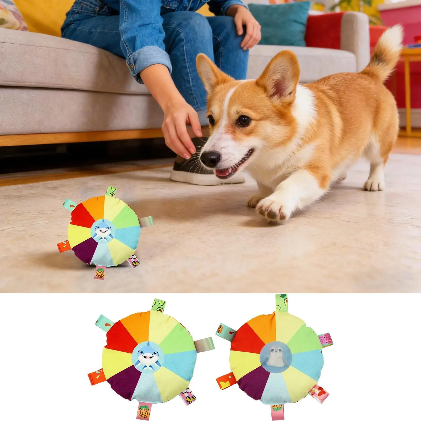 Colorful Dog Sounding Plush Toy Bell Cartoon Flying Toy Small Dog Teeth Grinding Toy Wear Resistant Bite Puppy Pet Product
