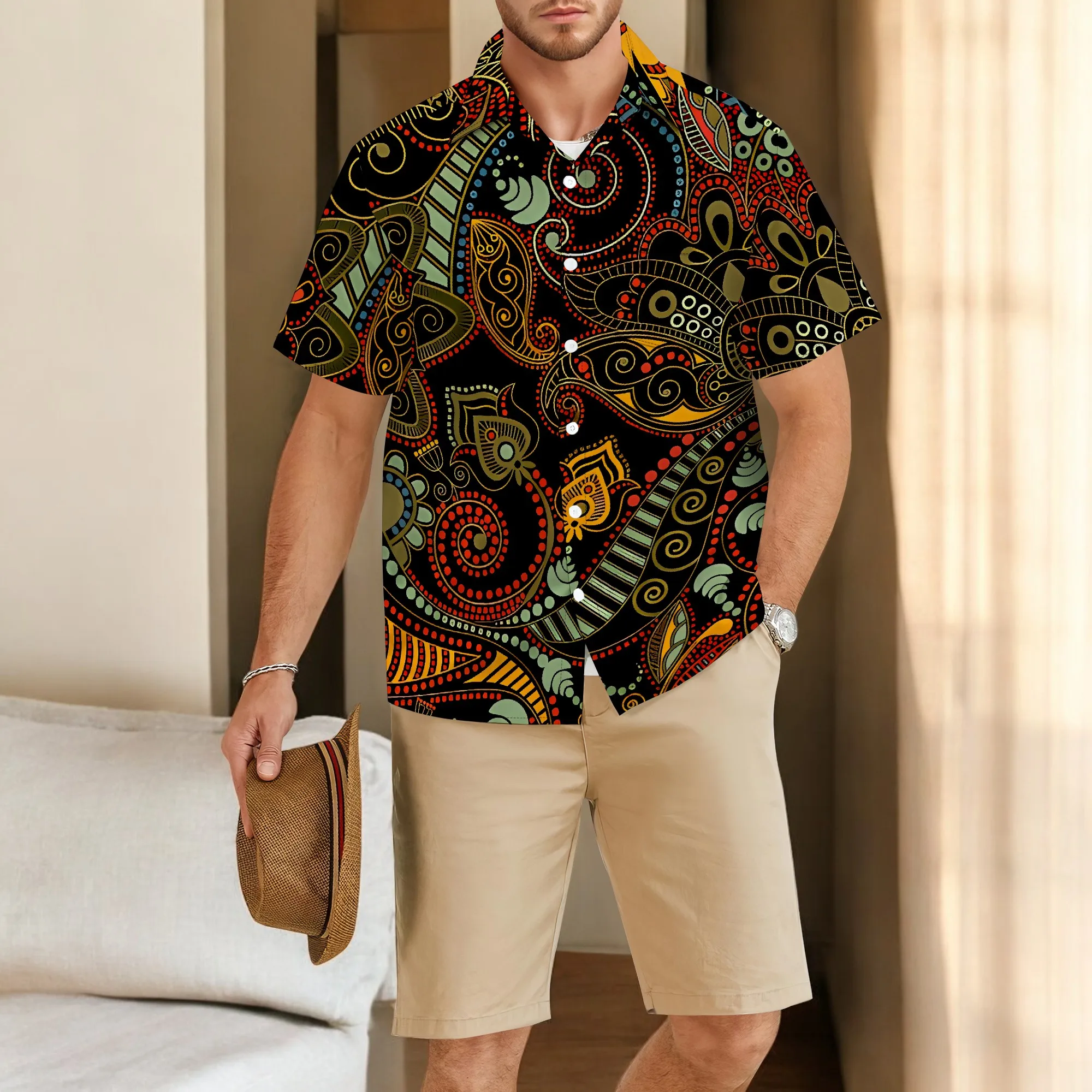

YEAE Paisley Print Shirt for Men Summer Casual Short Sleeve Top