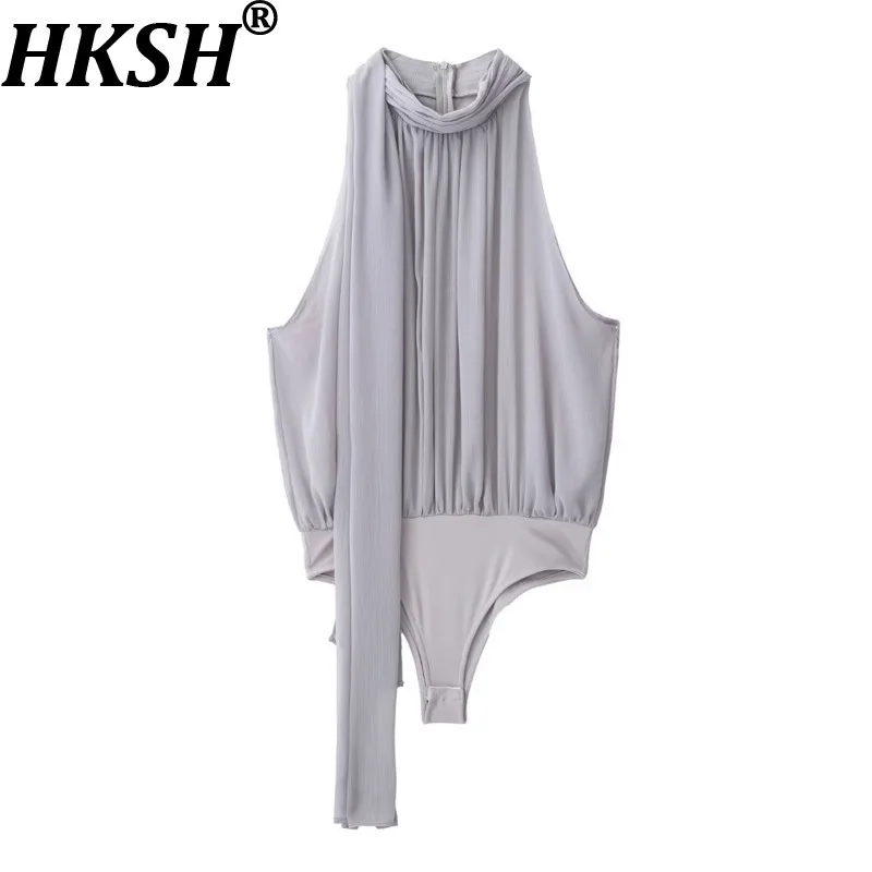 

HKSH, новая летняя женская модная уличная одежда, элегантный милый сексуальный плиссированный комбинезон без рукавов, жилет, повседневная шикарная складная юбка HK7619