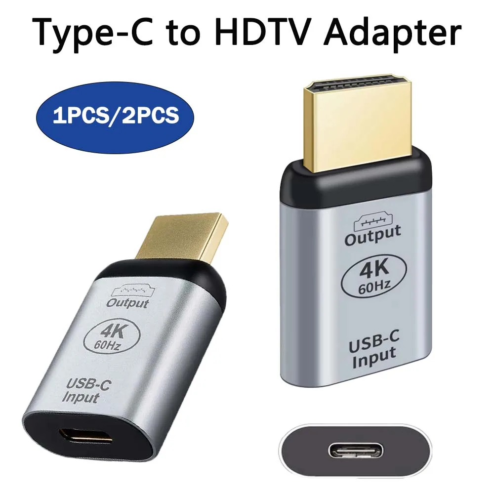 1-2PCS USB C Female to HDTV Male Adapter,Uni-Directional Type C Source to HDTV 2.0 Display Converter,4K Thunderbolt 3/4 to HDTV
