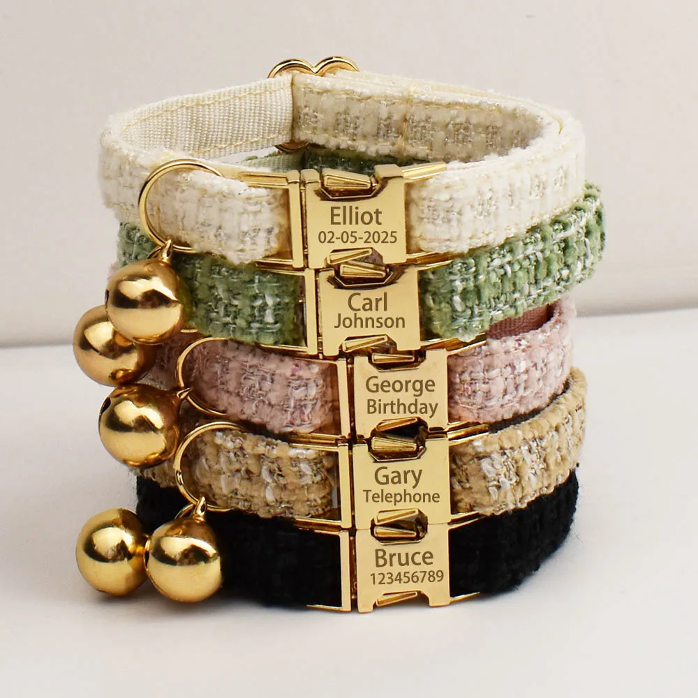 Personalisiertes Katzenhalsband- und Leine-Set aus Metallbeschlägen mit Glockengravur-ID-Tag für Haustierzubehör für Kätzchen – Detail 5
