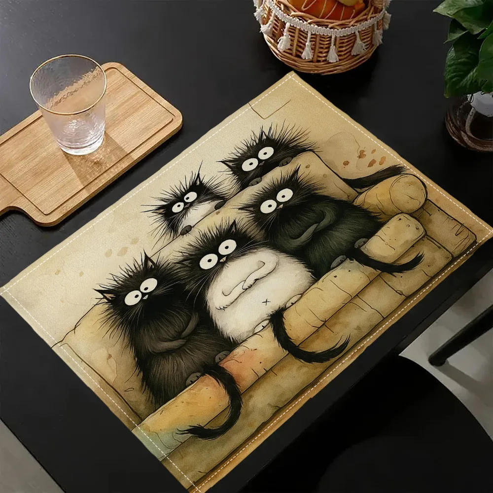 4PC Cat Pattern Single Placemats Rustic Country Heat Resistant Dining Place Mats