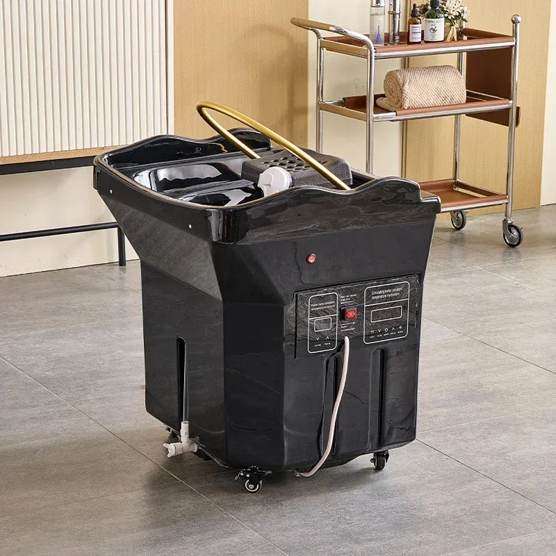 Spa Bed with Water Tank, Mobile Shampoo Wash Basin, Black Portable Shampoo Wash Basin
