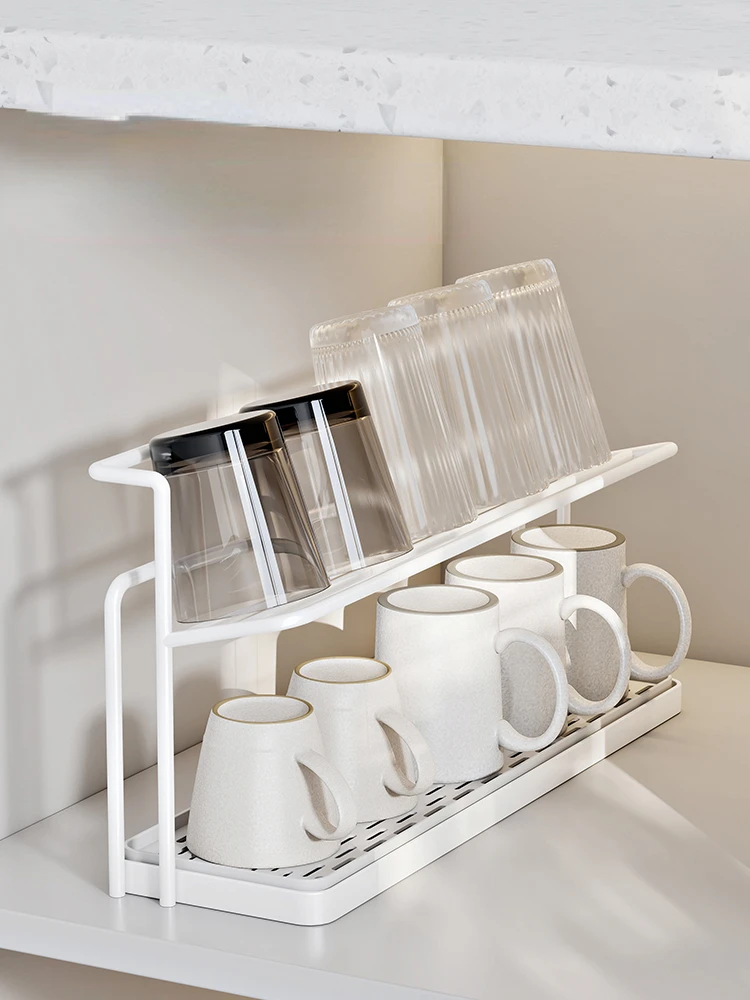 Cup holder household desktop double-layer cup storage rack glass cup coffee mug mug drain tray