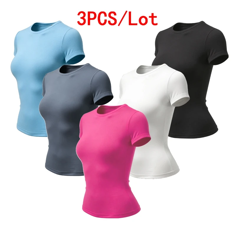 3 stuks groothandel dames T-shirt slank korte mouw rekbaar zacht basic top casual dagelijks o-hals zomer mode huidvriendelijk tee Y2K