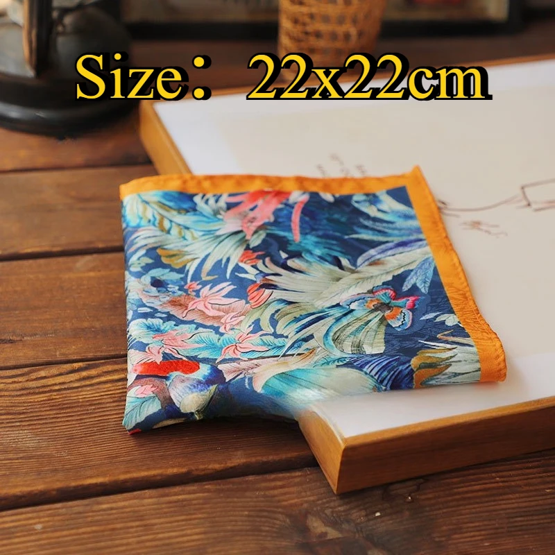 Vintage Exotic Style Chiffon Pocket Square, Single-Sided Printed Hanky Elegant Separable Accessory For Business Formal Outfit