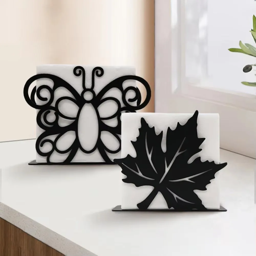 Simple Iron Art Maple Leaf Napkin Holder Durable Handicraft Storage Tissue Rack Stable Desktop Napkin Holder Kitchen