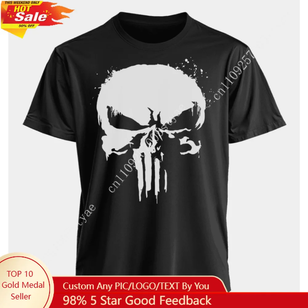 

Marvel Men's and Women's T-shirts Punisher Summer American Spring and Autumn Basic Loose Sporty Punk Oversized Short-sleeved