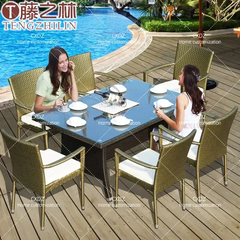 Outdoor Rattan Furniture Set 3 5 Piece Patio Table and Chairs Combination for Courtyard Balcony Leisure Garden Use