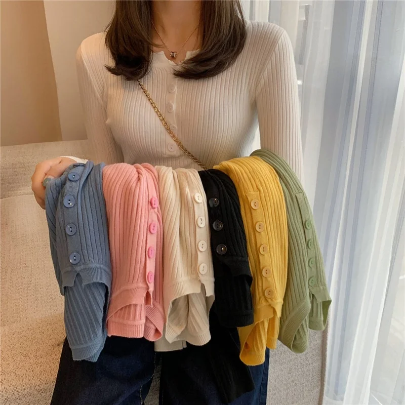 

Spring 2025 Slim Fit Women's Knit irts Thin Sweater Jaet Sweet Sle Long Sve V-Ne Regular Length Chinese Production
