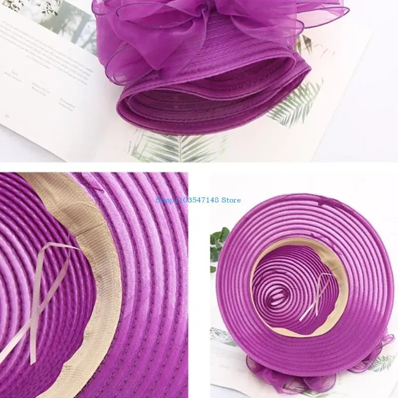 

P88B Bucket Hat Women Organza SunVisor Hat for Party Wedding Photography Props