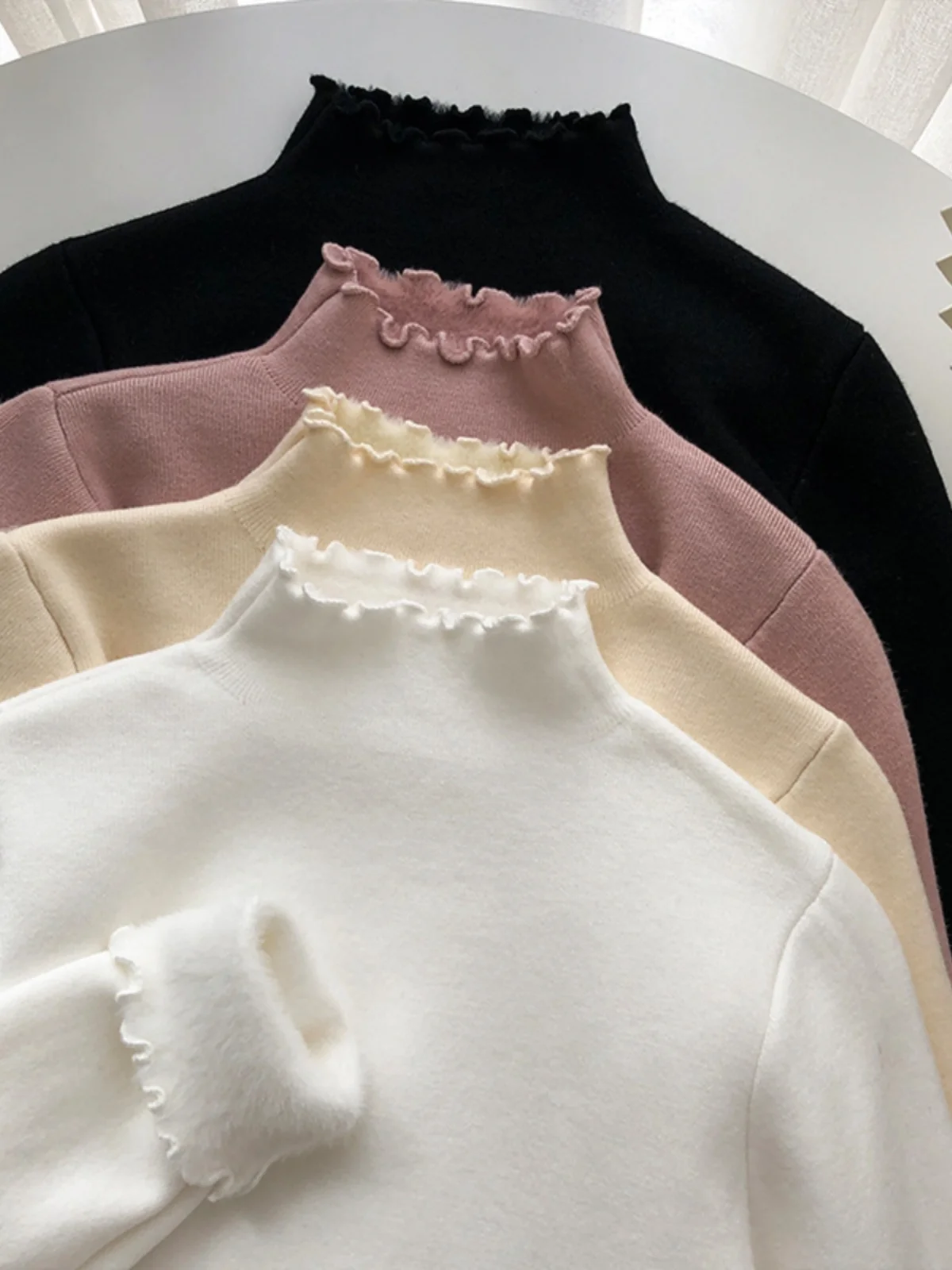 티엔드 플러피 니트 스웨터 여성용 롱 스웨터 하이 칼라 안감 겨울 따뜻한 컬러 출퇴근용