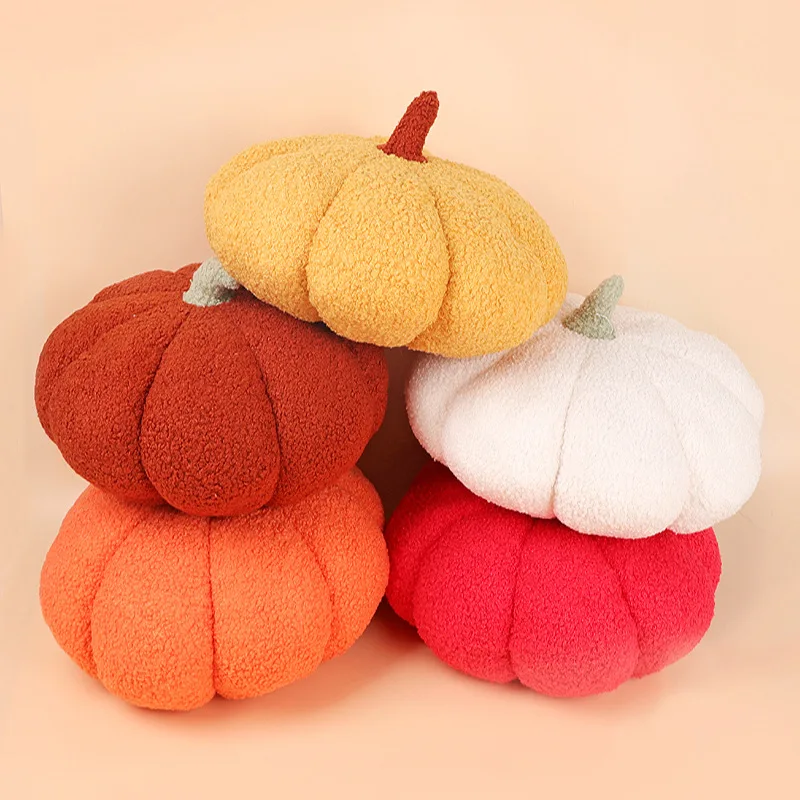 Multicolor Textured Pumpkin Plush Toy Fluffy Pumpkin Shaped Throw Pillow Bedroom Decor Halloween Thanksgiving Ornament
