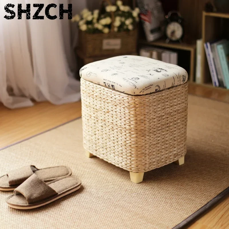 Stool mall Shoe Store Footstool Multi-Function Storage Footrest Storage Stool Rattan Wicker Ottoman Basket Shoe Cabinet Sofa