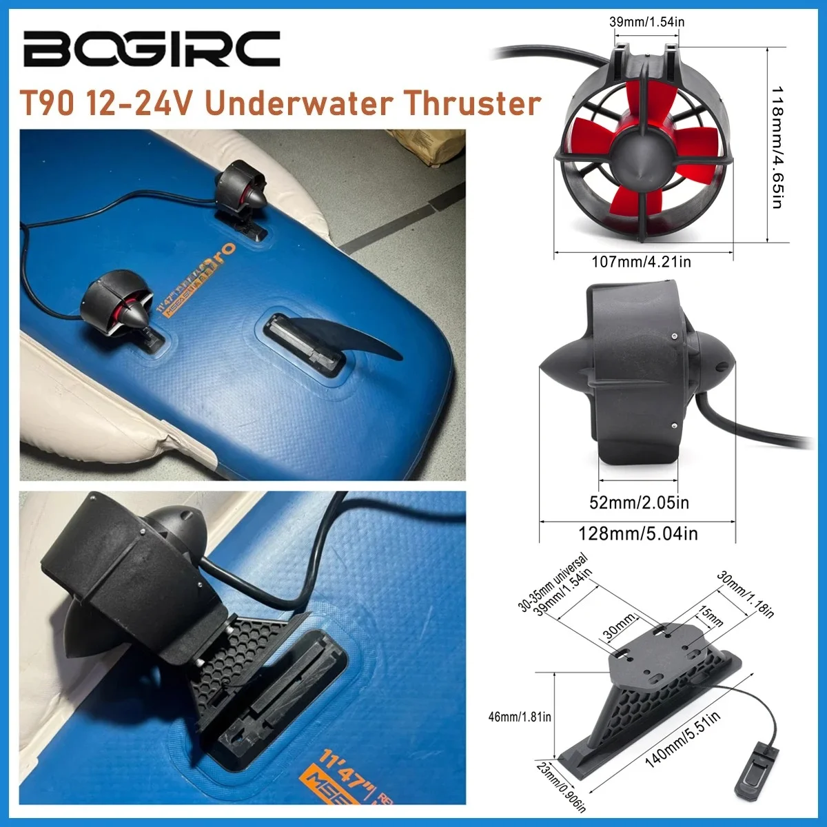 BOGIRC 12-24V 500W Underwater Thruster with Bracket T60/T90/T110 Thruster Compatible For Underwater Robot Kayaks Paddle Boards