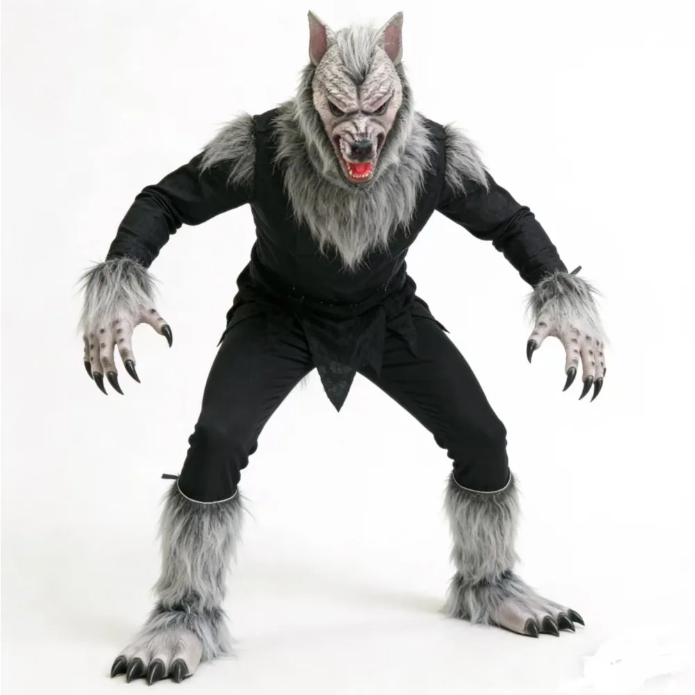 Kit de Disfraz de Hombre Lobo, Máscara de Lobo para Halloween, Garras de Hombre Lobo, Guantes, Accesorios de Terror para Juegos de Rol, Disfraz para Fiestas de Disfraces