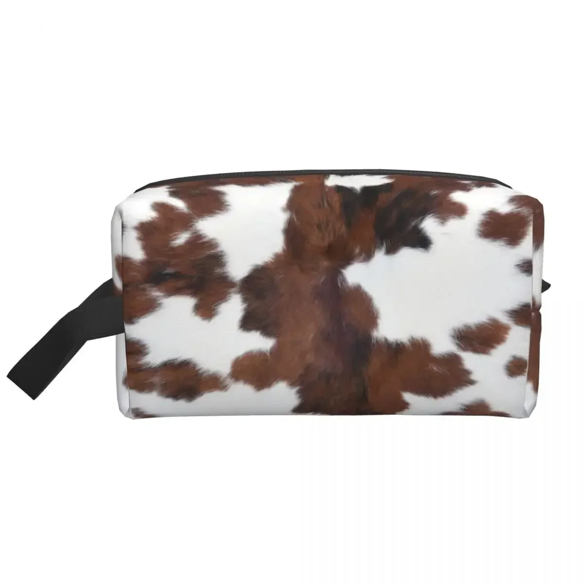 Spotted Brown Farm Animal Skin Travel Cosmetic Bag Cowhide Leather Texture Makeup Toiletry Organizer Beauty Storage Dopp Kit