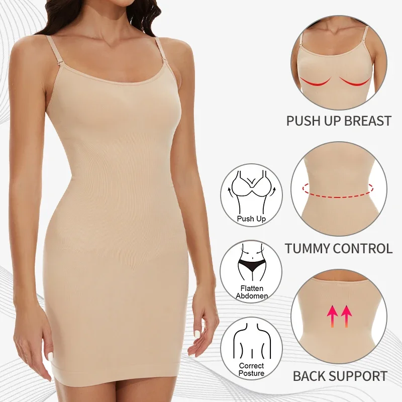 Womens Shapewear Full Slips Under Dresses Tummy Control Seamless Invisible Belly Contraction Body Shaper Dress Cami Silp Clothes