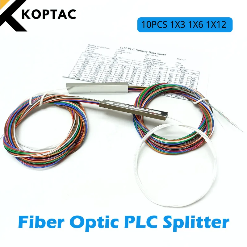 10pcs Fiber Optic PLC Splitter 1x3 1x6 1x12 PLC Splitter 0.9mm Mini Blockless Without Connector Cable Optical PLC Splitter FTTH