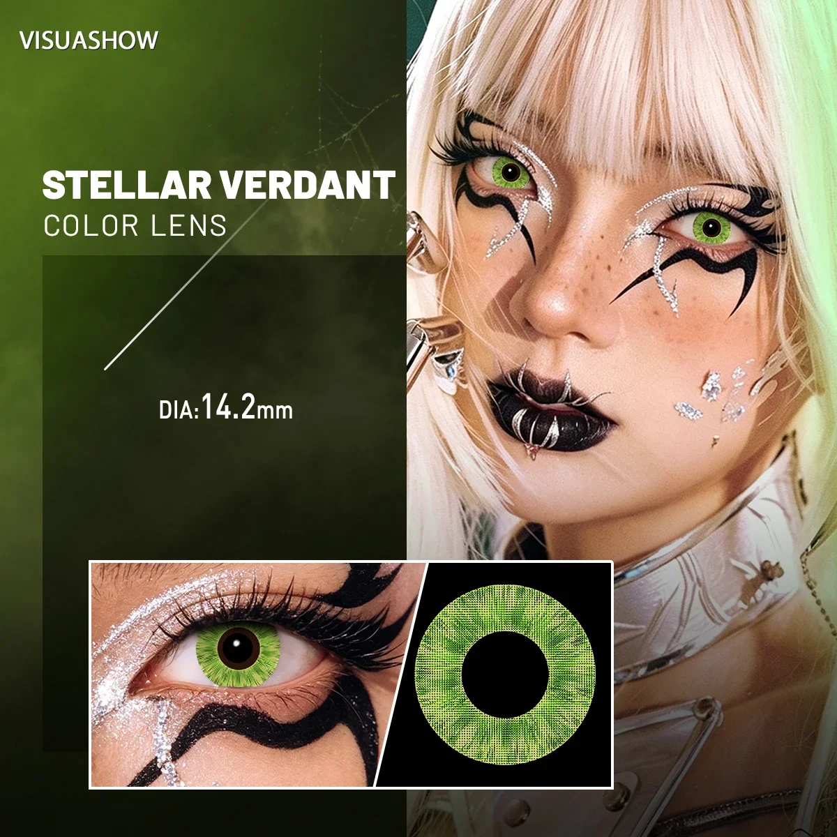 Lalens Grüne Anime-Cosplay-Farbkontaktlinsen, 1 Paar, 14,2 mm, Kosmetiklinsen für Cosplayer, Halloween, Weihnachtsfeier, Kostüm, Augen-Make-up – Detail 20