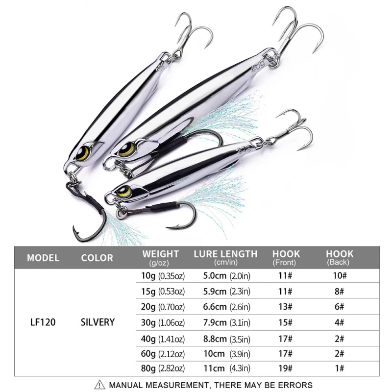 Lure Iron Plate 10-80G Metal Sinking Long-Throw Lure with Feathers, Treble Hook, and Sequins for Quick Casting, Suitable for Cat