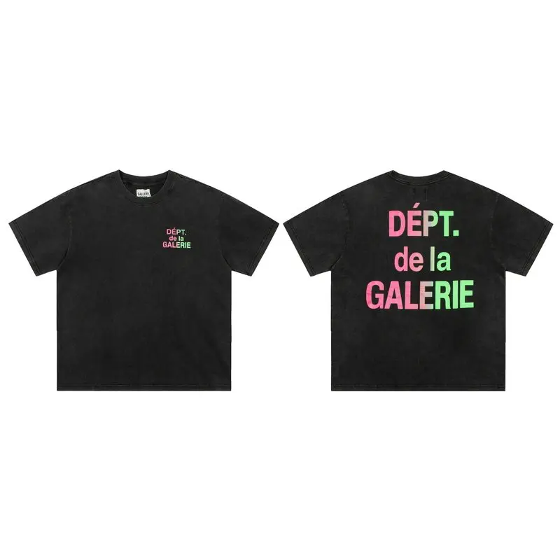 GALLERY DEPT retro washed old gradual change color letter print summer high street loose short sleeve T-shirt