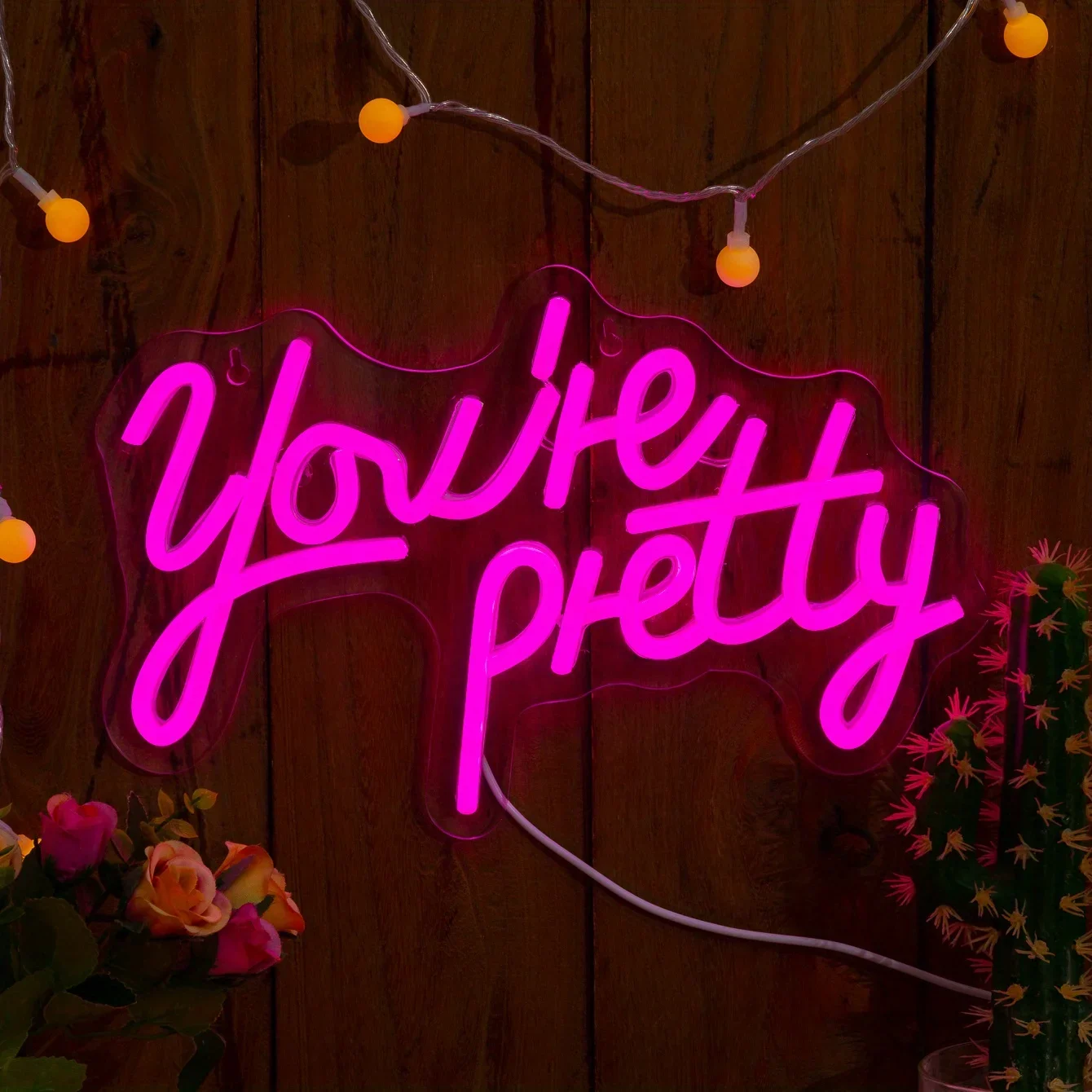 You're Pretty Neon Sign, Pink Neon Signs for Wall Decor, USB Powered Led Neon Signs for Bedroom Decor Sign for Bachelorette Party