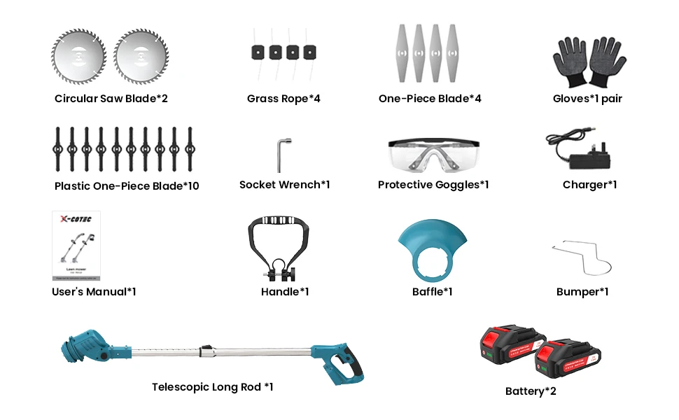 X-COTEC Rasentrimmer, 21V, 2 x 1,5A Akkus und Ladegerät, drehbarer Motorkopf, Blumenschutz, einziehbarer Griff, 0,9kg handgeführt und leicht, zum Mähen von Rasen, Garten und zum Entfernen von Unkraut – Detail 8