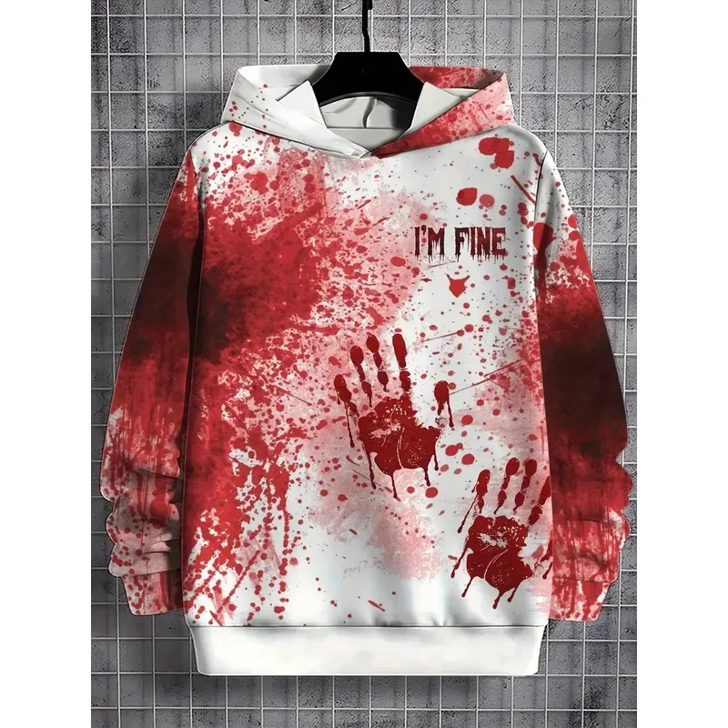 Bloody 3D Printed Men's Hooded Funny Halloween Women Hooded Drawstring Pocket Sweatshirt Kids Hip Hop Harajuku Pullovers Tops