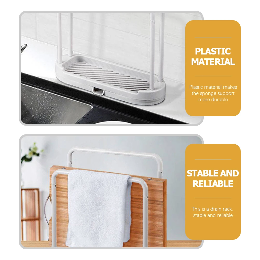 

Dishcloth Hanging 2 Rods Holder Drain Rack For Kitchen Sink Organizer Double Row Storage Stand Heavy Duty Plastic Countertop