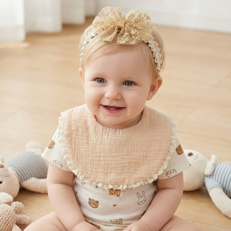 Baby Mädchen Schleifenstirnband & Lätzchen-Set – Foto-Requisite für Neugeborene und Kleinkinder, Sabberlätzchen, Bandana-Schal