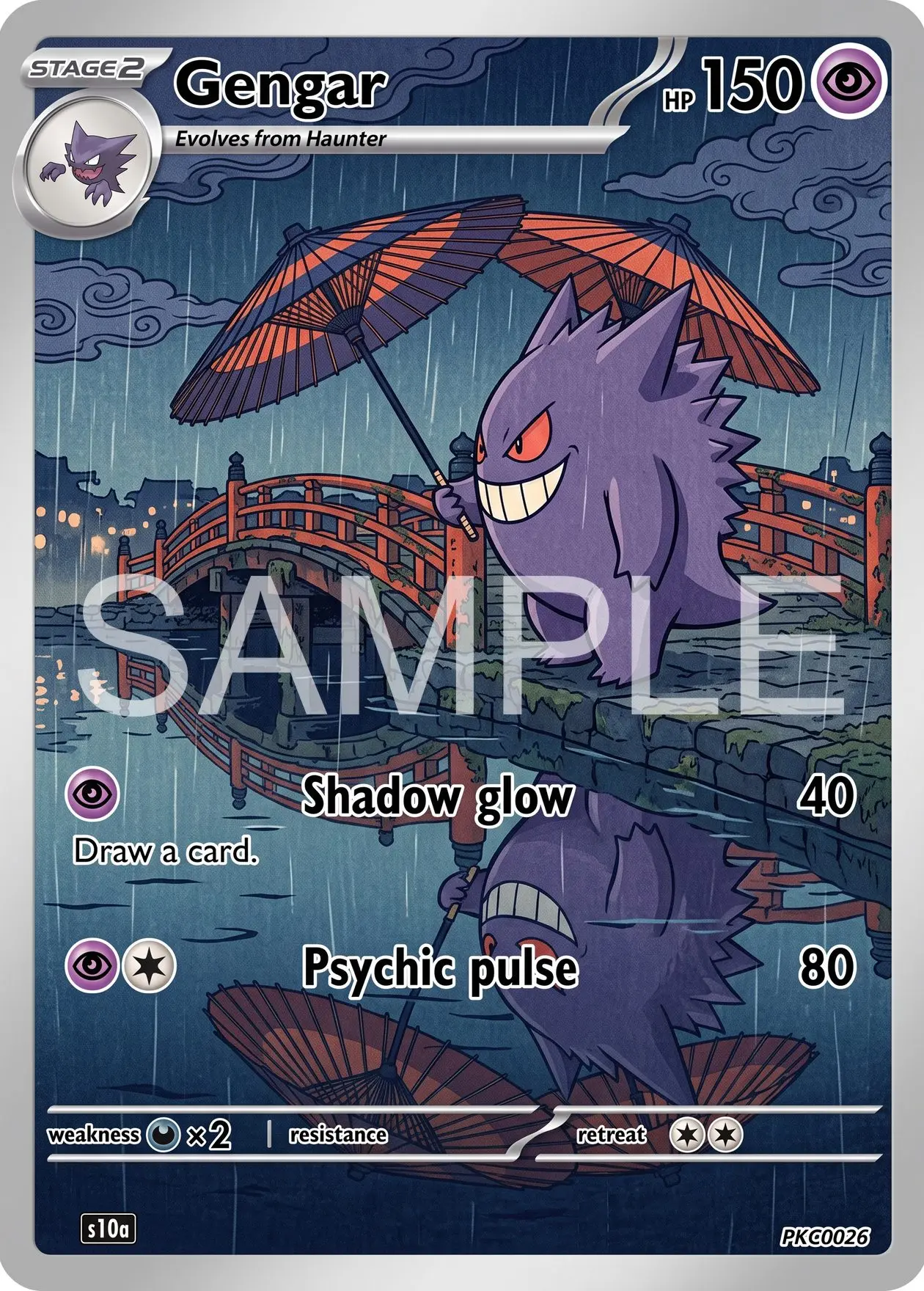 7Pcs PKM Cards PTCG Ukiyo e Style Gengar Moonlit Edo Town Seven Unique Scenes Character Art Collection Display Set Cards PTCG