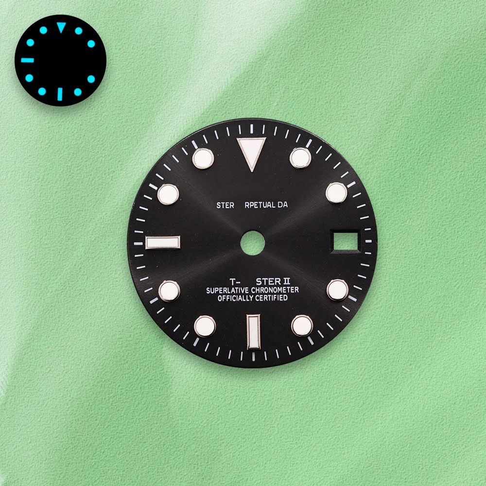 Hot Sales 28.5mm S Logo Dial NH34 Dial Black Dial White GMT font Blue Luminous Fit NH34 Movement Watch Modification Accessories