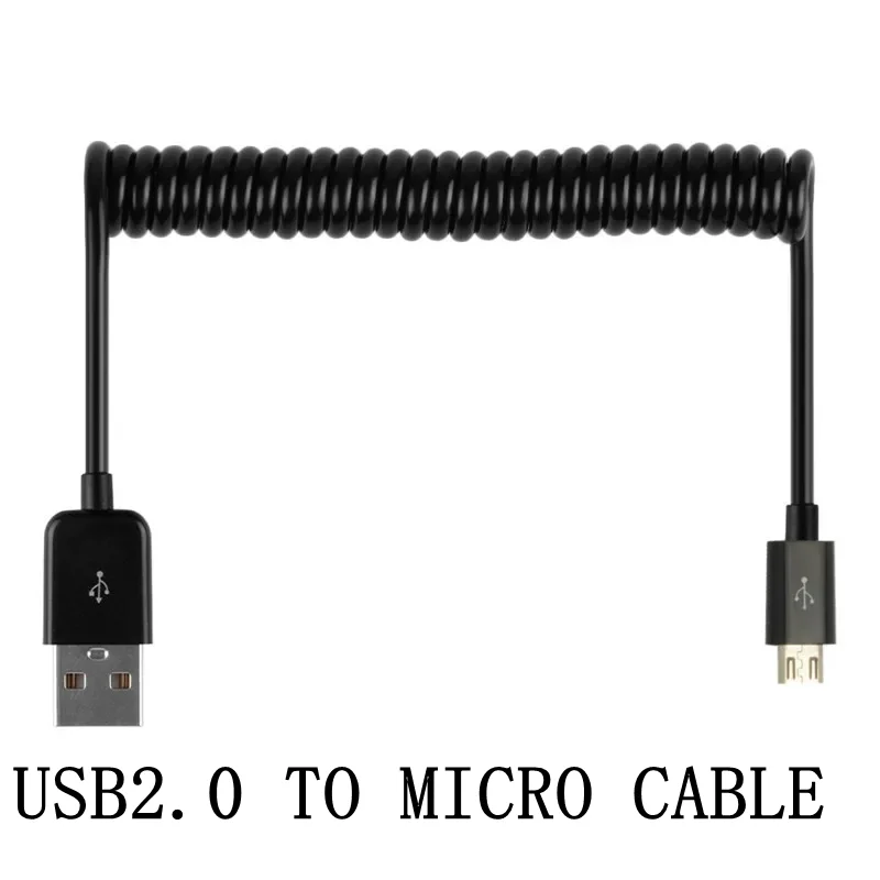 /10ft Retractable 90 degree usb micro usb Cabel Charge USB to Micro USB Spring  Data Sync Charger Cord Coiled Cabo 1m 3m