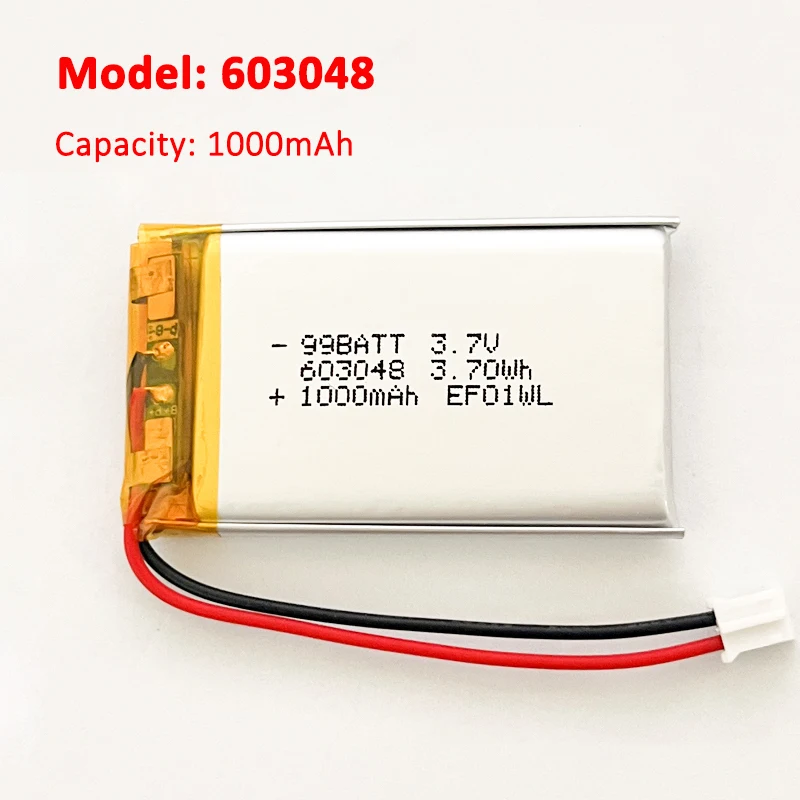 3.7V Lipo Battery 603048 1000mAh Rechargeable Polymer Lithium Batterie for Game Controller Robot GPS Bluetooth Headset LED Lamps