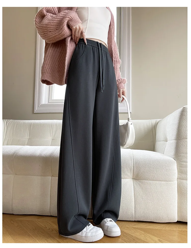 Pantalones de pierna ancha con cremallera rosa para mujer, fajas con volantes de primavera, gasa Hipster, liso, fluido, ocio, abertura drapeada, transpirable, elegante para ir al trabajo