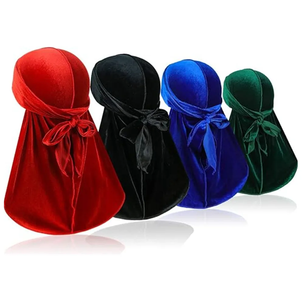 Velvet Durag With Bow Tie Long Tail Wave Cap Soft Velvet Head Wrap For Men Braids Dreadlocks Hair Styling Do Rag